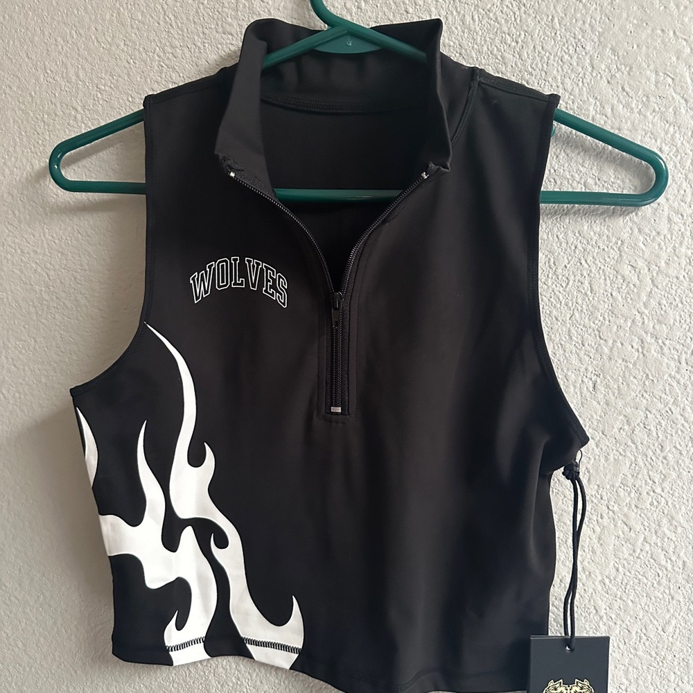 Darc Sport Sleeveless Zip-Up Through the Fire Flame Vest Top Wolves